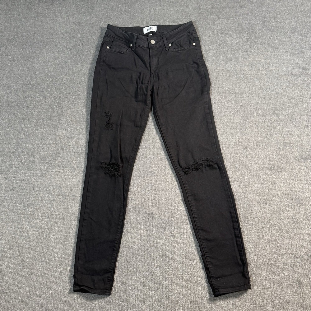 Paige Verdugo Ultra Skinny Jeans Women's Size 27x30 Black Dark Wash Distressed